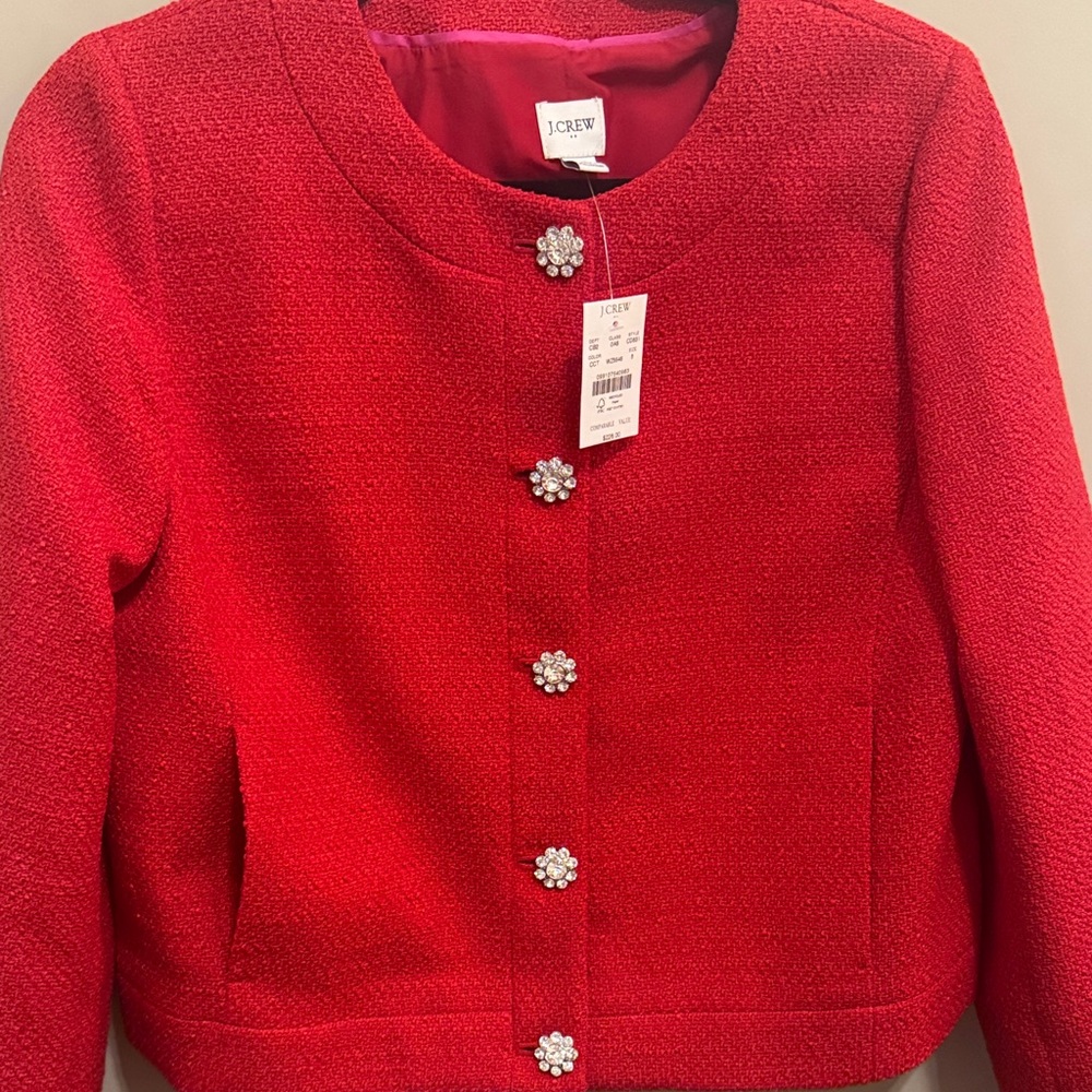 Jcrew Red Tweed Jacket with crystal Buttons - Picture 5 of 5